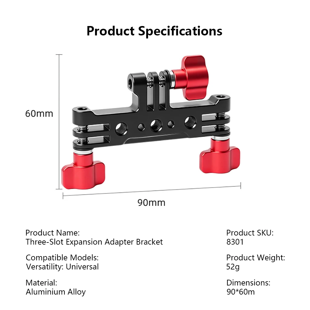 3-in-1 Action-Kamera-Erweiterungshalterung mit 1/4-Zoll- und Arri-Löchern für GoPro10 LED-Licht, Monitorständer, Vlog-Livestreaming-Stange – Detail 11