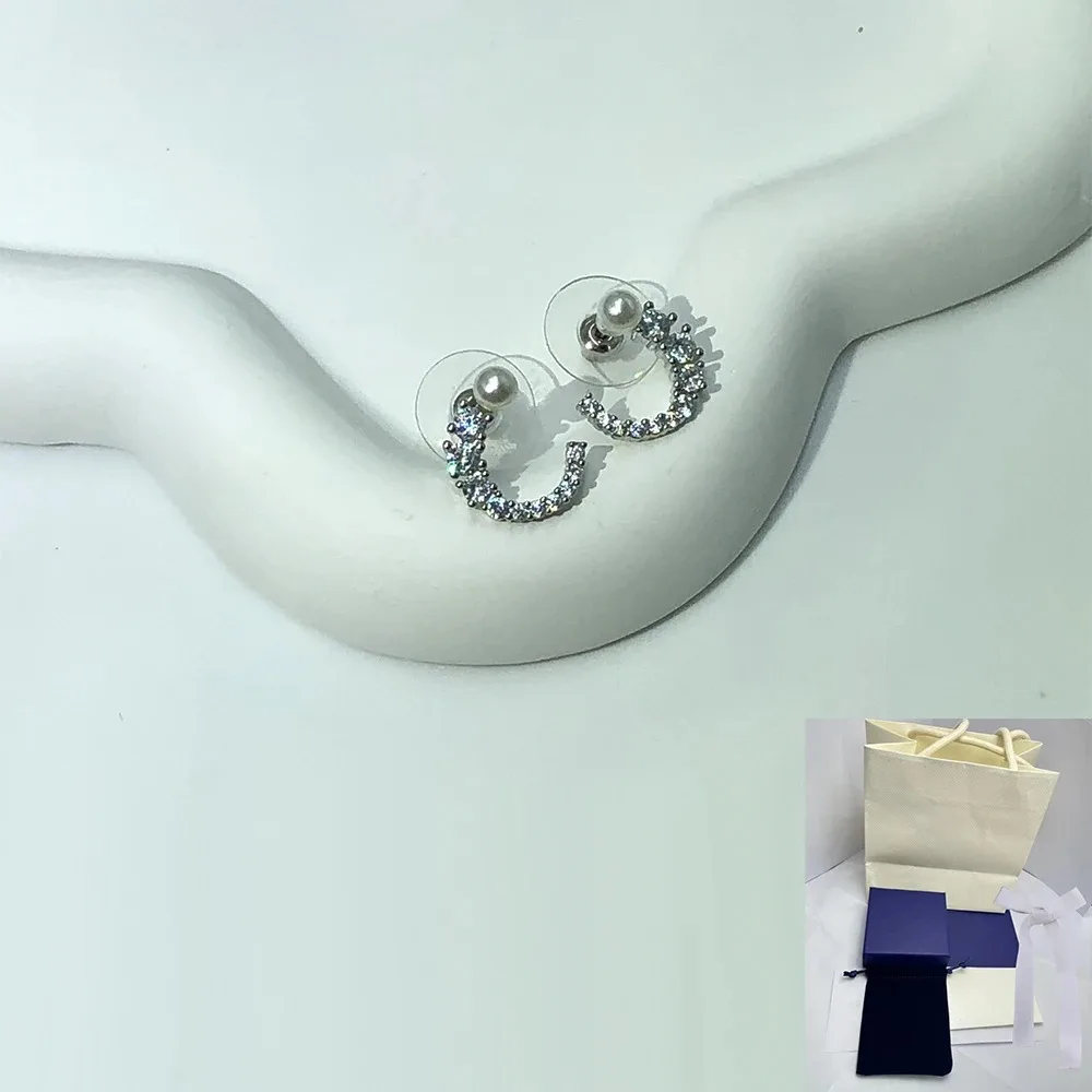 2024 SW New Matrix Large Circle Earrings Round Cutting Imitation Crystal White Pearl Friends Birthday Romantic Gift