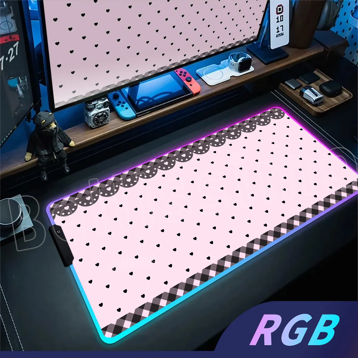 

Коврик для мыши Kawaii Flower RGB с простым клетчатым узором, геймерский, со светодиодной подсветкой, легкий и свежий, для компьютерного стола, XXL, для мыши и клавиатуры, милый коврик-покрытие