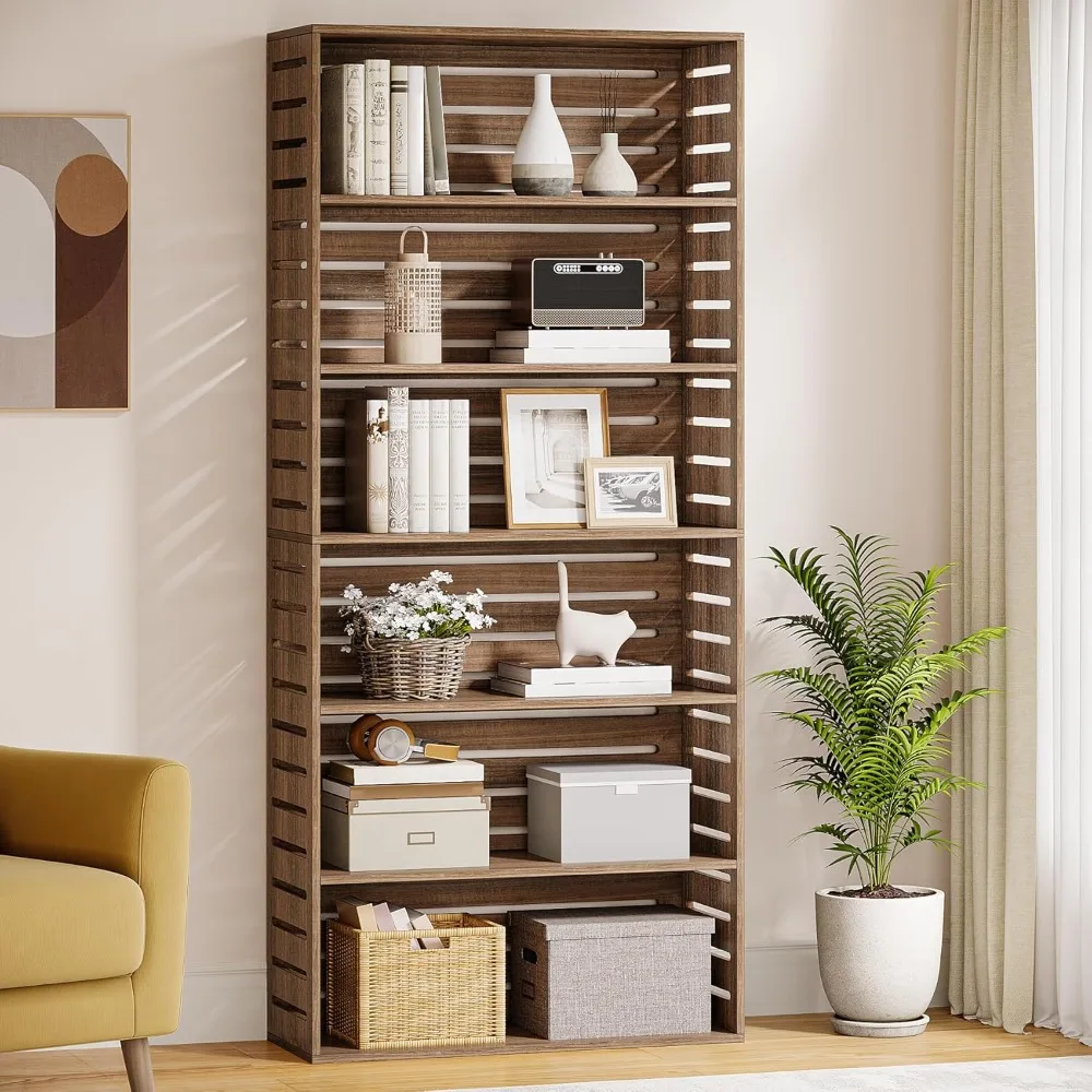 6-story Bookshelf, 71 Inch High Bookshelf, Wooden Open Bookshelf, Floor Standing Display Storage Rack