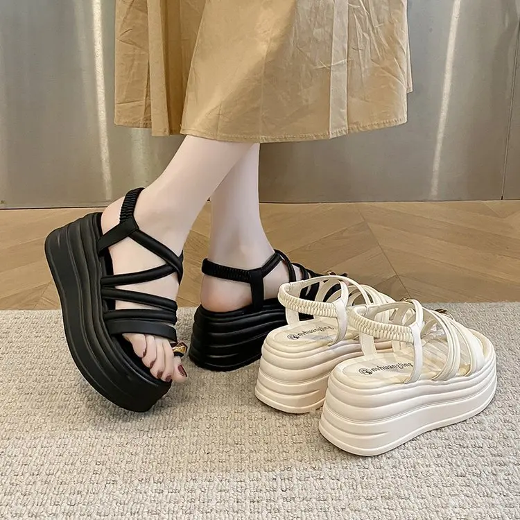 Beach Sandal Woman Luxury Soft Flip Flops Platform 2024 Summer Low-Heeled Shoes With Strap Suit Female Beige Muffins shoe Increa