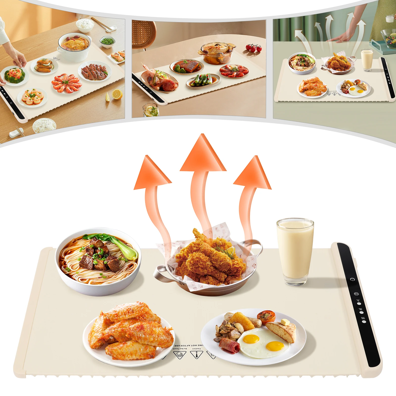 

3-Temp Electric Food Warming Mat, 240W Large (25.6"x15") Silicone Heating Tray for Parties/RV (140-212°F)​
