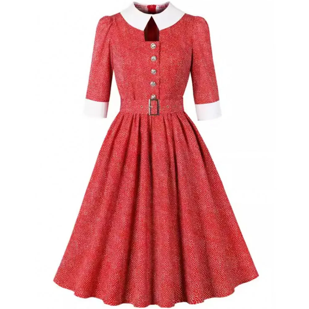 Women Summer Autumn Pin Up Casual Party Dress 3/4 Sleeve Retro Robe 60s 50s Vintage Rockabilly 1960s 1950s Swing Dress Vestidos