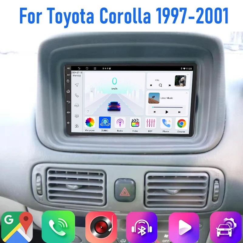 

7'' For Toyota Corolla 1997-2001 Car Radio 4G SIM Wireless Android 15 Auto Steering Wheel Control Bluetooth GPS Google Map