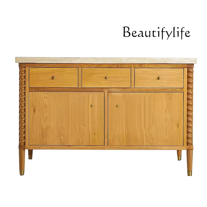 

Nordic retro kitchen island custom open cabinet French marble countertop dining side cabinet