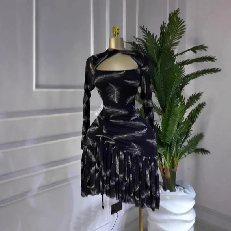 JENYAGE Damen Sexy Blumen-Mesh-Bodycon-Midikleid mit Kreuzausschnitt am Hals, Langen Ärmeln, Wickel- und Taillenbund, Rüschensaum, Cocktailkleid – Detail 4