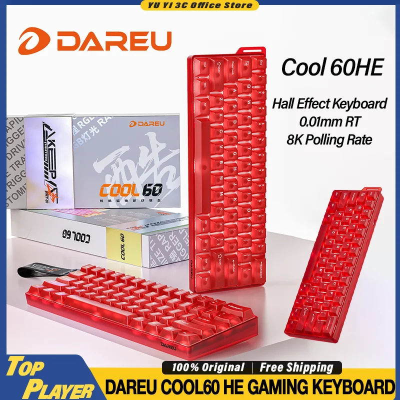 

Dareu Cool60 игровая клавиатура с эффектом Холла, магнитный переключатель RT 0,01 мм, DKS SOCD MT TGL, с возможностью горячей замены, матовые колпачки для клавиш, скорость 8K