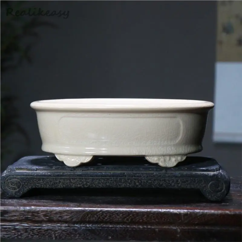 Chinese Classical Purple Clay Flower Pot Zen Round Ceramic Bonsai Pot Crack Glazed Ceramic Desktop Flower Pot Home Dceor LE294