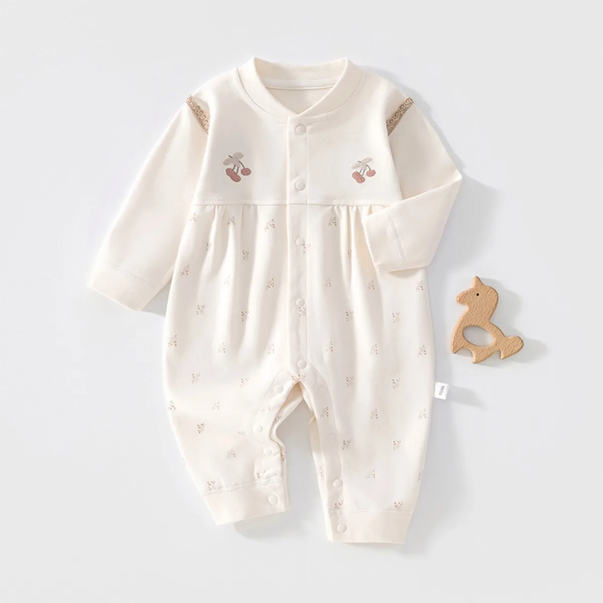 Embroidered Baby Romper Soft Cotton Front Snaps Onesie Breathable Long Sleeve Newborn Infant Jumpsuit Unisx Spring Autumn 0-18M