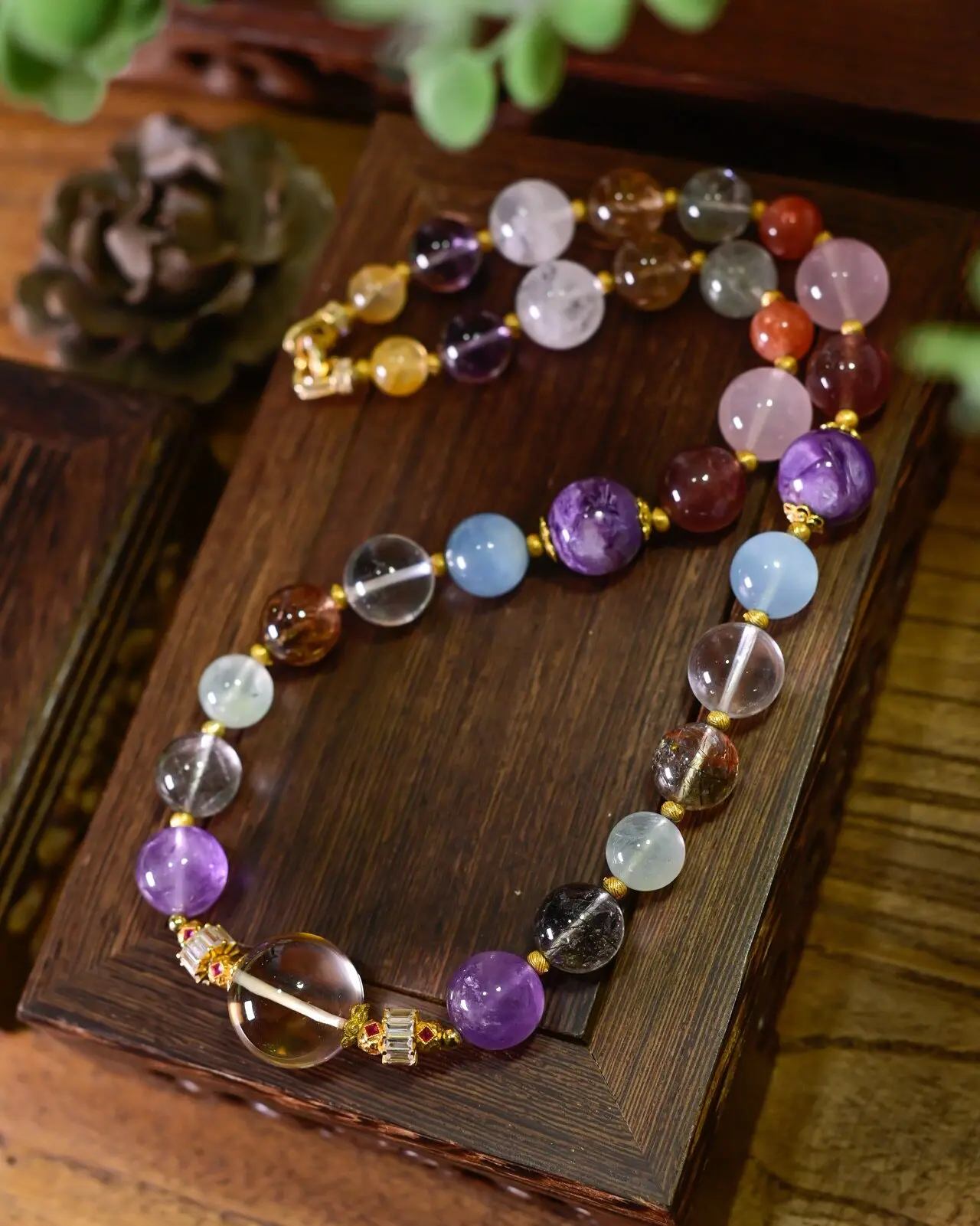 

Natural Multi-Gemstone Necklace Amethyst Rose Quartz Citrine S925 Silver Gold Plated Bohemian Choker