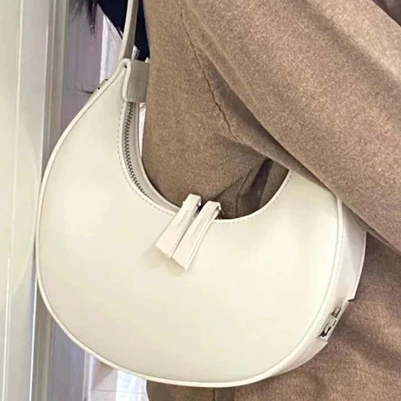 Fashion Underarm Bags For Women Solid Color Half-moon Shoulder Hobo Messenger Bag Purse Female Pu Leather Armpit Handbag Clutch