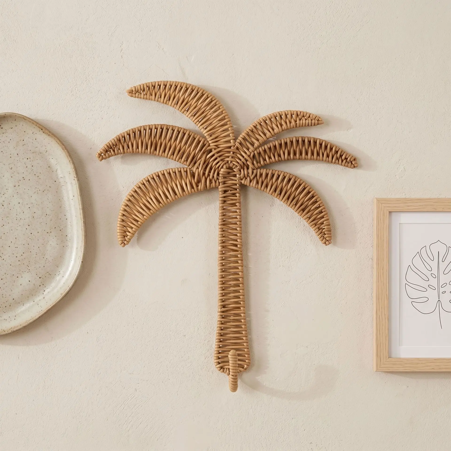 Handmade Imitation Rattan Coconut Tree Wall Hook Decor Frame Multi-Purpose Hat Key Holder Desktop Home Ornament