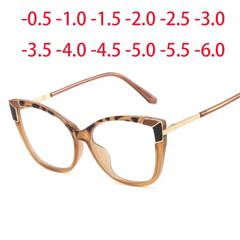 New Arrival Floral Cat Eye Oversized TR90 Women's Glasses Frame Short Sight Eyewear 0 -0.5 -1 -1.25 -1.5 -1.75 -2.0 To -6