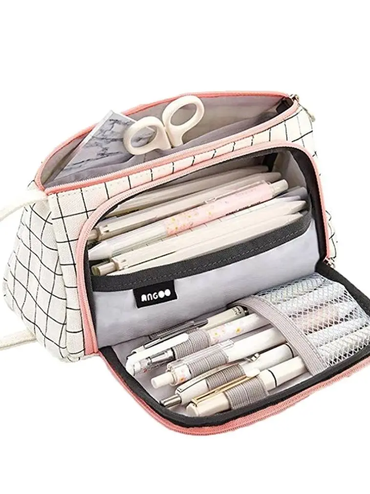 Organisateur trousse de papeterie treillis grande capacité pochette à crayons Style britannique poignée stylo sac cadeau pour l'école adolescente fille garçon Plaid