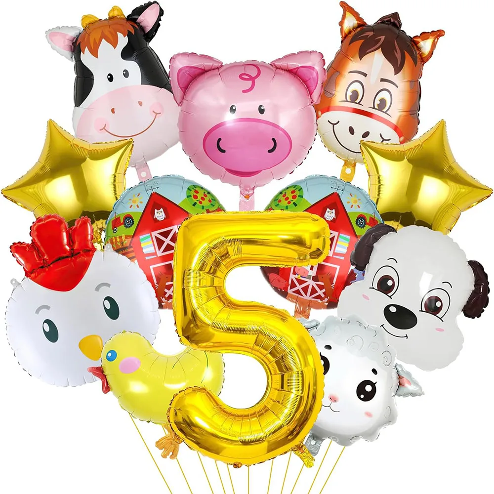 Farm-Tier-Ballons für Geburtstagsdekorationen – 12-teiliges Set mit Zahlen-Folienballons zum Thema Bauernhof, inklusive Kuh-, Esel-, Schaf-, Schwein- und Hühnerballons, Partyzubehör zum Bauernhof-Thema für Kinder. – Detail 6