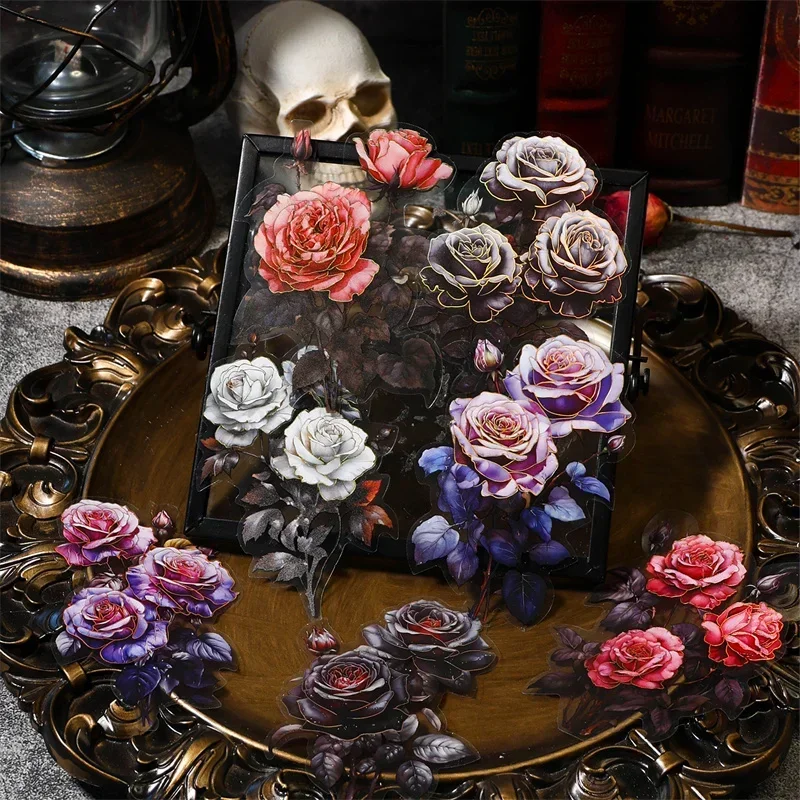 10Sheets Floral Sticker Phantom Background Night Gothic Rose Materials School Supplies DIY Handbook Scrapbook 157*98MM