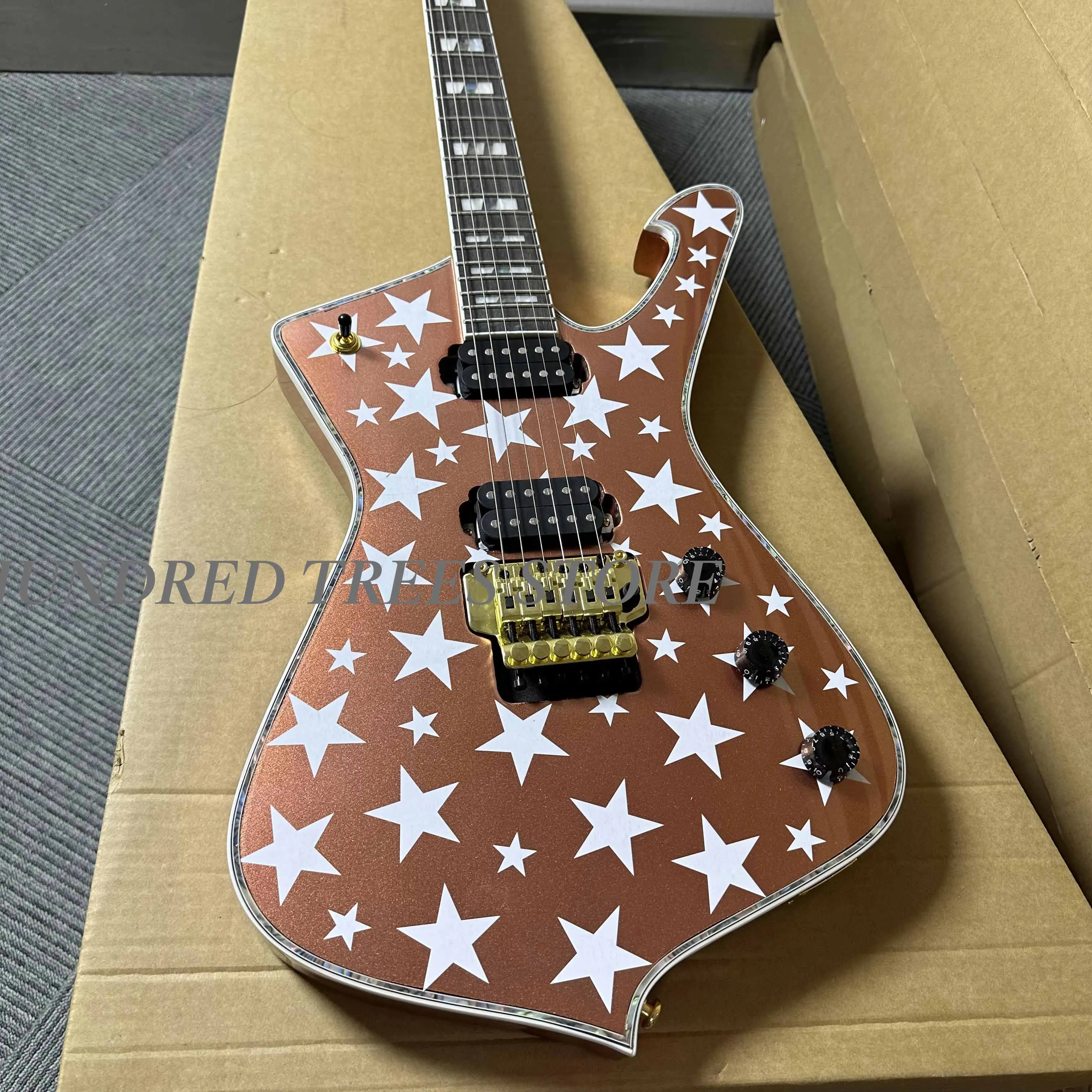 

Red Iceman Electric Guitar-Star Pattern 6-String HH Pickups, Floyd Rose Bridge free shipping