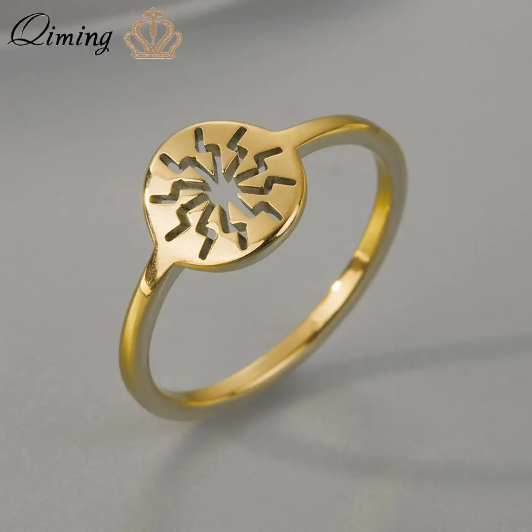 QIMING Inspried Viking Sun Rings For Women Slavic Jewelry Stainless Steel Powerful Magical Protective Pagan Ring