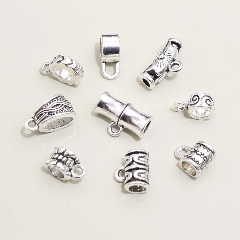 

20pcs DIY Handmade Beads Tube Bails Pendants Jewelry Making DIY Necklace Antique Silver Color Bails Pendant Charm Connector