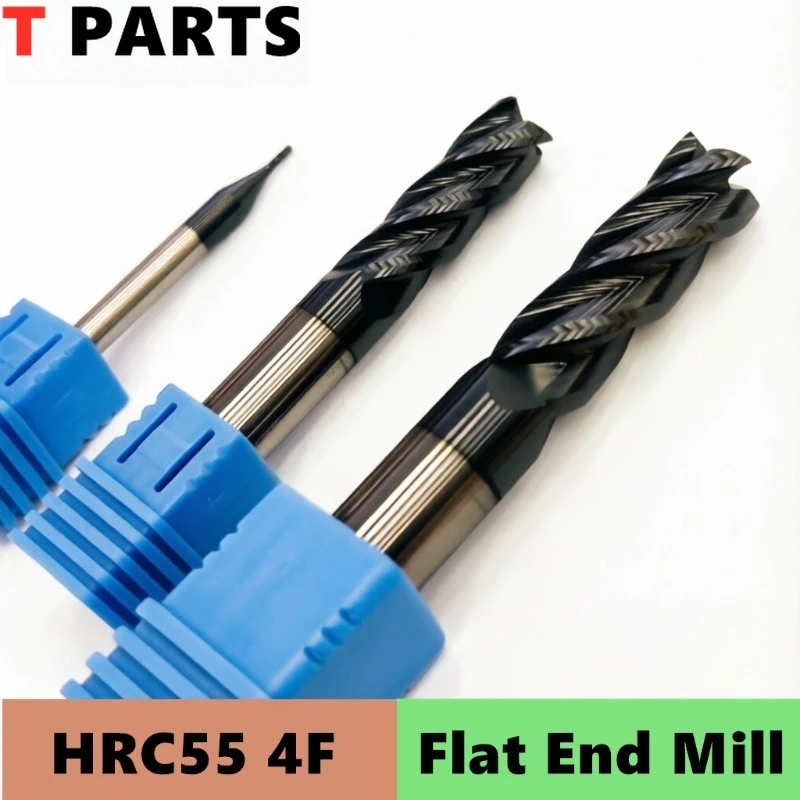 HRC55 Beschichteter 4T Hartmetall-Fräser aus Legierungsstahl, Wolfram-Flachfräser 1mm 4mm 6mm-20mm für CNC-Bearbeitungswerkzeuge