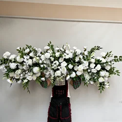 White Rose Green Plants Luxury Wedding Backdrop Decoration Artificial Flower Row Floral Arrangement Arch Props Decor Event Deco