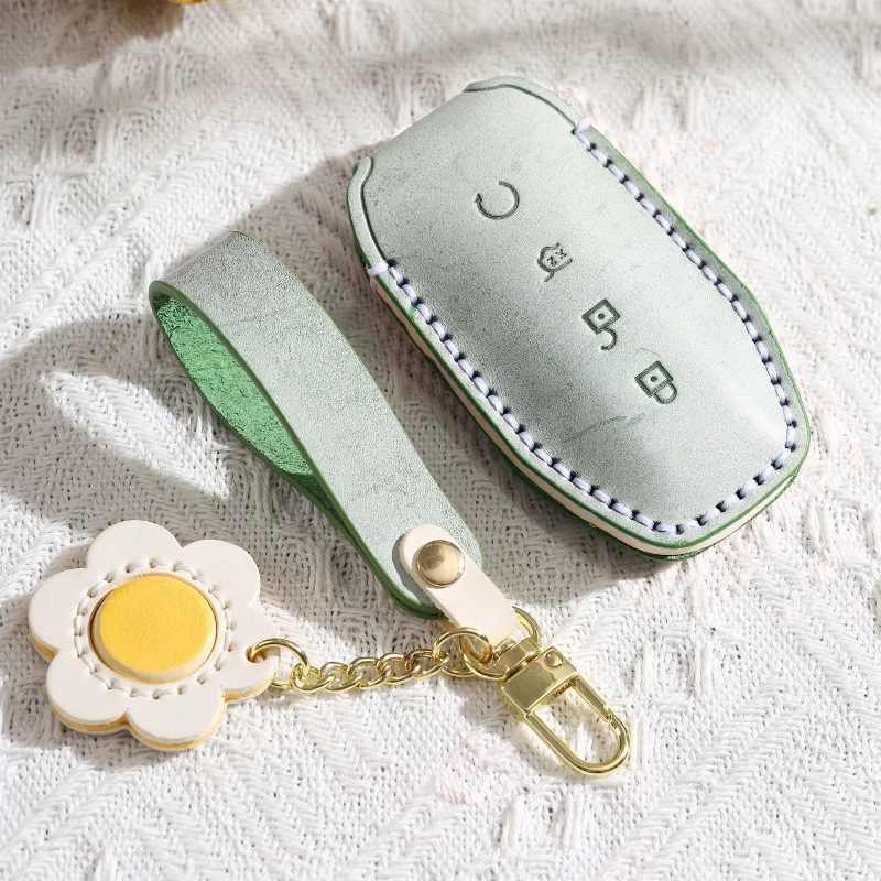 

4 Button Genuine Leather Car Key Fob Cover Case for BYD Dolphin Song Qin Yuan Plus DM-i Han EV Seal Destroyer Tang Accessories