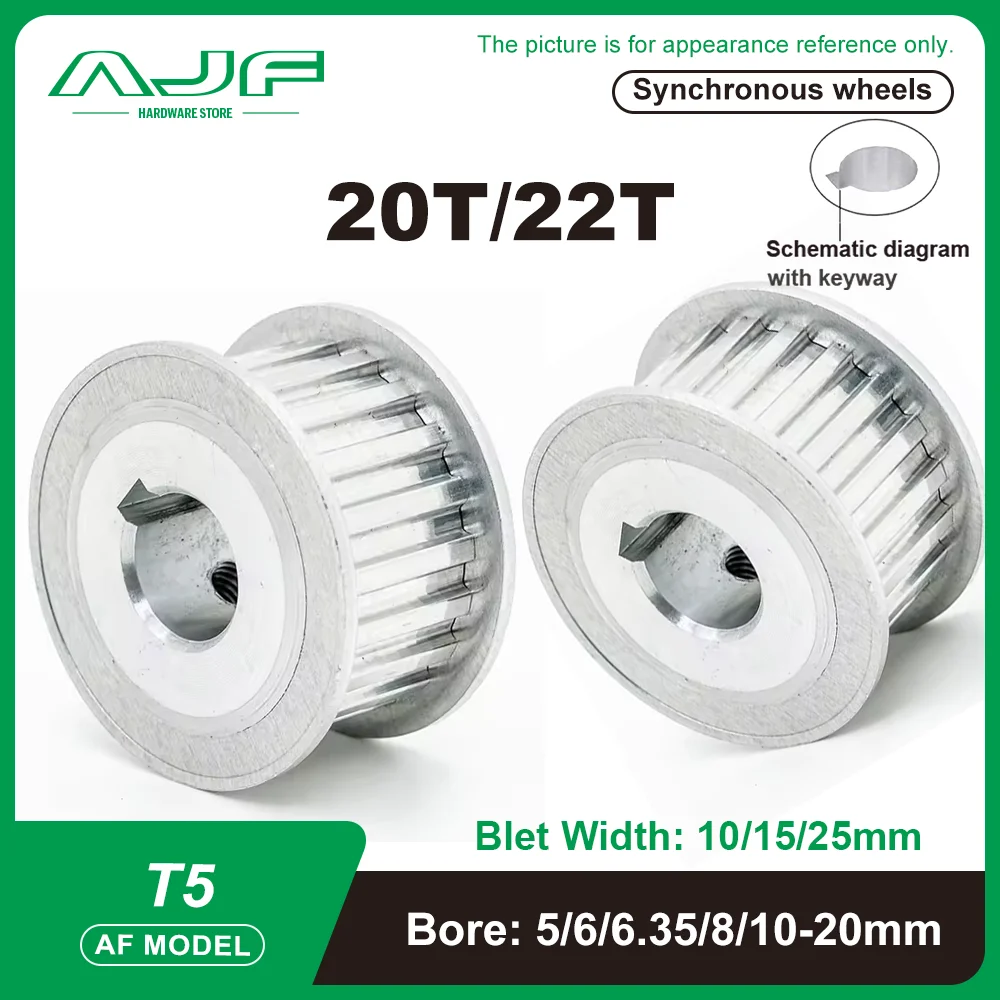 T5 Timing Pulley 20Teeth 22Teeth Bore 5mm-25mm Belt Width 10/15/20/25mm AF Type T5-20T 22T Synchronous Wheels Tooth pitch 5mm
