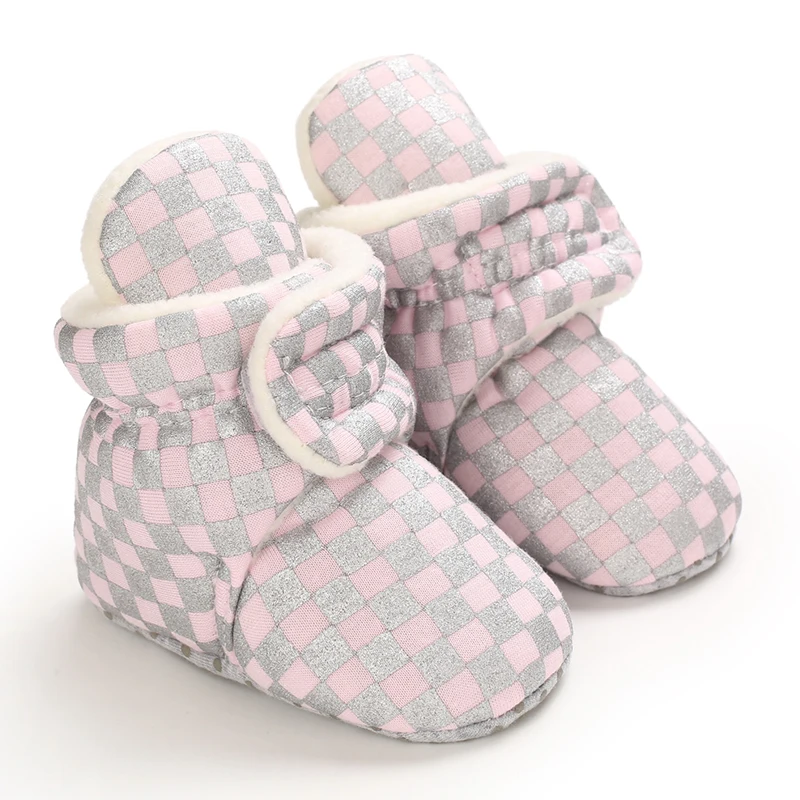 Winter baby diamond grid cloth bottom cotton shoes with warm