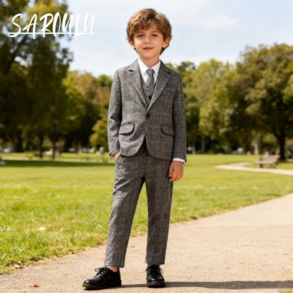 

In Stock New Arrival Boy‘s Pants Kids Formal Tuxedo Child Suits One Piece Gird Pattern Elegant Handsome Wear High Quality