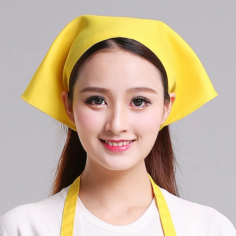 

Simple Cotton Triangle Kitchen Work Cap Adjustable Unisex Chef Hat Solid Color Work Turban Hat Kitchen