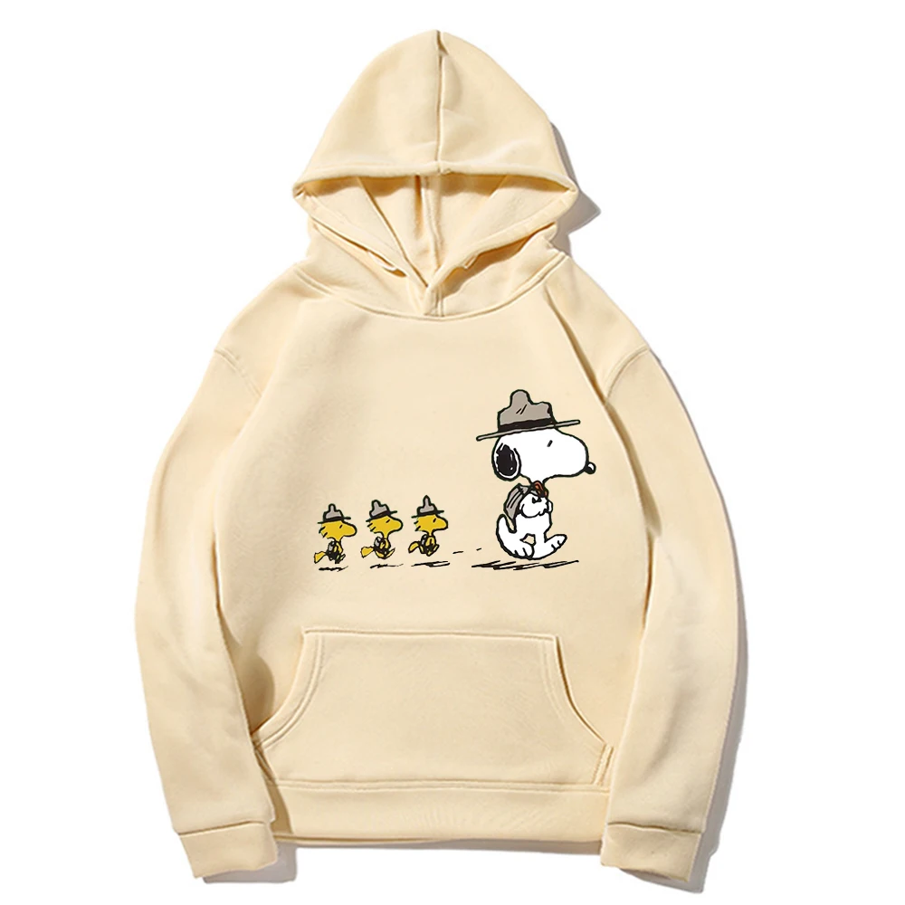 Snoopy Cartoon Anime Women\'s Hoodie 2024 Spring and Autumn New Men\'s Hoodie Casual Khaki Sports Couple Sweatshirt