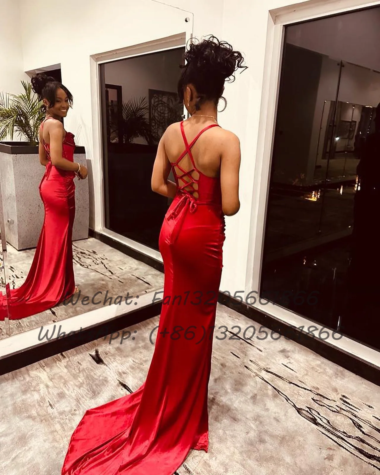 Sexy Criss-cross Backless Slit Bridesmaid Dresses Red Long Mermaid Sweep Train Pleat Wedding Guest Dress Women Prom Party Gown