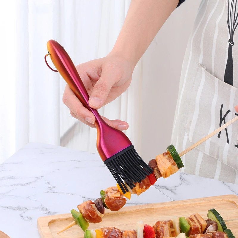 Oil Brushes Stainless Steel Silicone BBQ Grill Oil Sauce Brush Kitchen Removable and Hanging Baking Cooking Brushes BBQ Tools