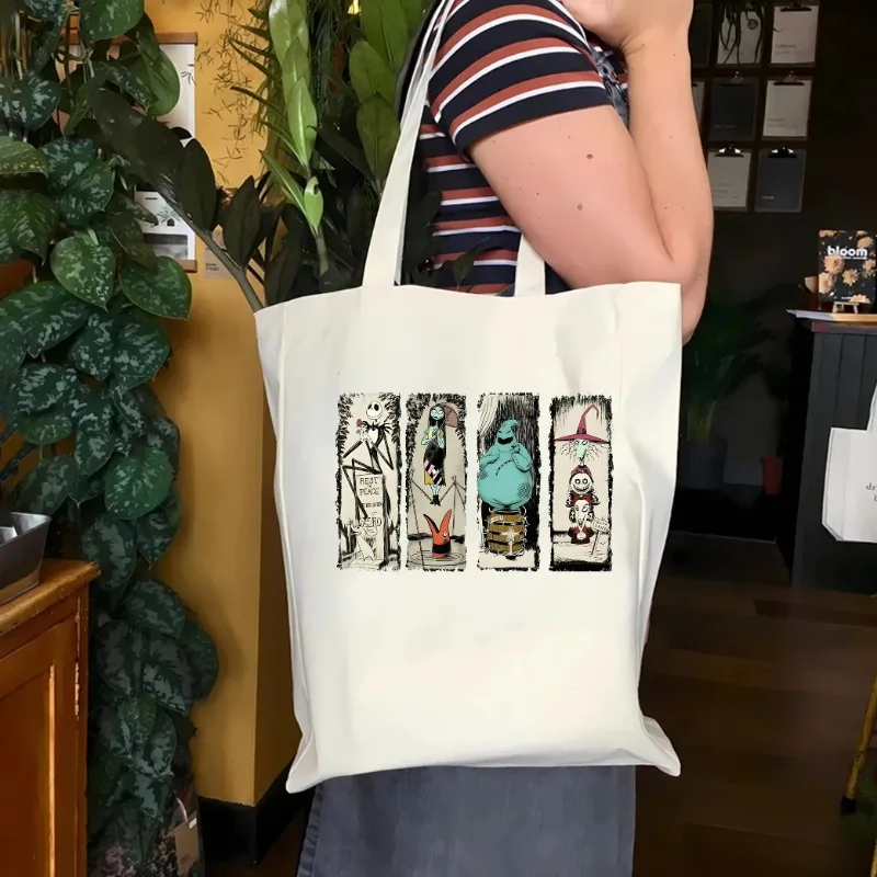 

Retro Haunted Mansion The Nightmare Before Christmas Canvas Tote Bag Halloween Portable Large Capacity Shopping Bag Spooky Bag