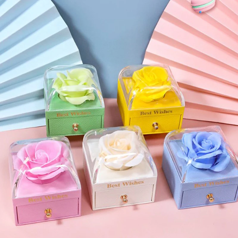 Romantic Rose Flower Drawer Box Valentine's Day Jewelry Gift Packaging Ring Necklace Storage Box Wedding Engagment Party Favors