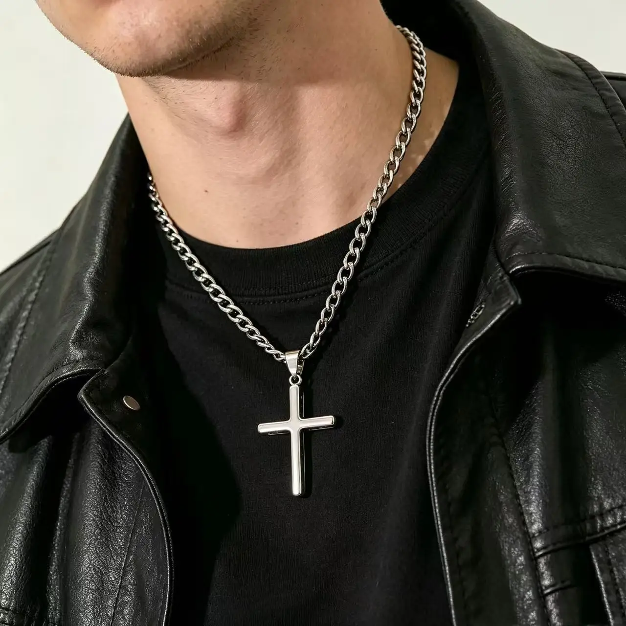 YQ 316L Edelstahl Solide 3D Kreuz Anhänger Halskette Für Männer Schmuck Zubehör – Detail 3