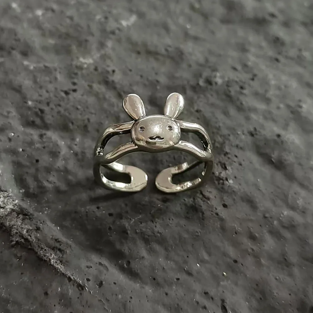 Cute Rabbit Ring for Women Girls Hollow Lines Animal Rings Popular Jewelry Gifts Adjustable