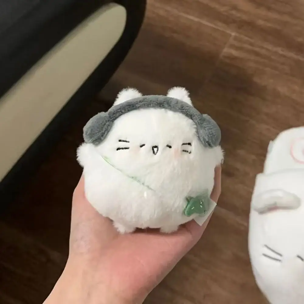 Four-leaf Clover Headphones Cat Keychain Stuffed Animal Cartoon Cherry Pudding Cat Keyring Backpack Ornaments Kawaii Cat