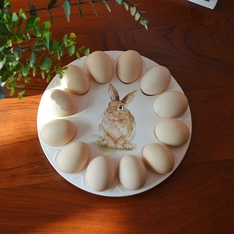 Ceramic Devilled Egg Platter Whimsical Bunny Design, Perfect for Eggs, Easter Treats & Small Appetizers