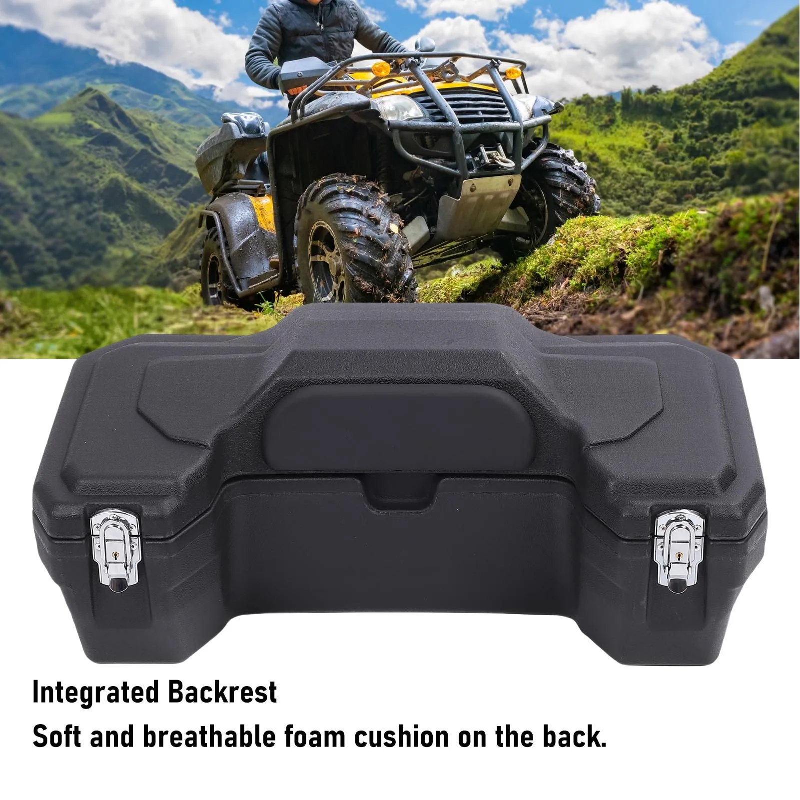 ATV Rear Trail Box Secure Locking System ATV Rear Seat Gear Box Multifunctional Integrated Backrest Scratch Proof for Hiking