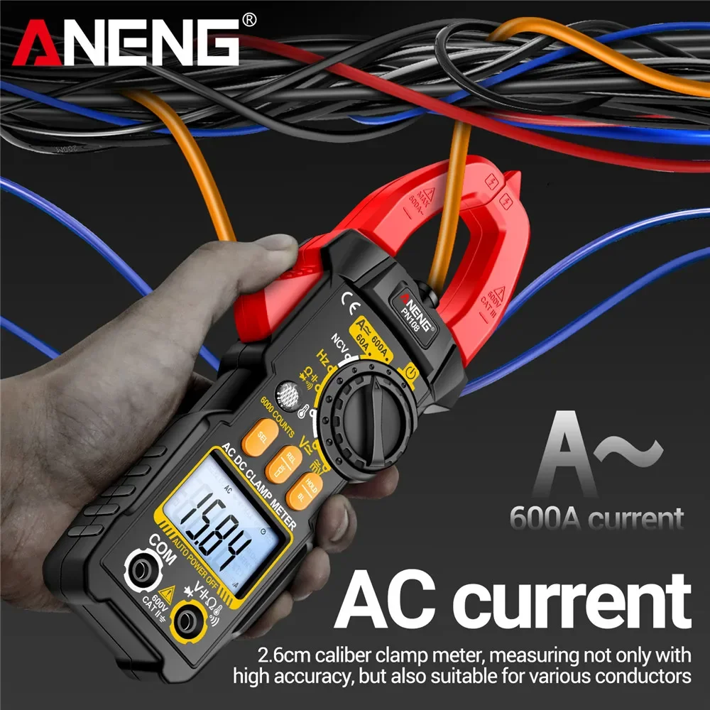 

ANENG Smart Clamp Meter Digital Multimeter 6000 Counts AC/DC Voltage Current Resistance Capacitance Test Tools PN108+VC1010 Set