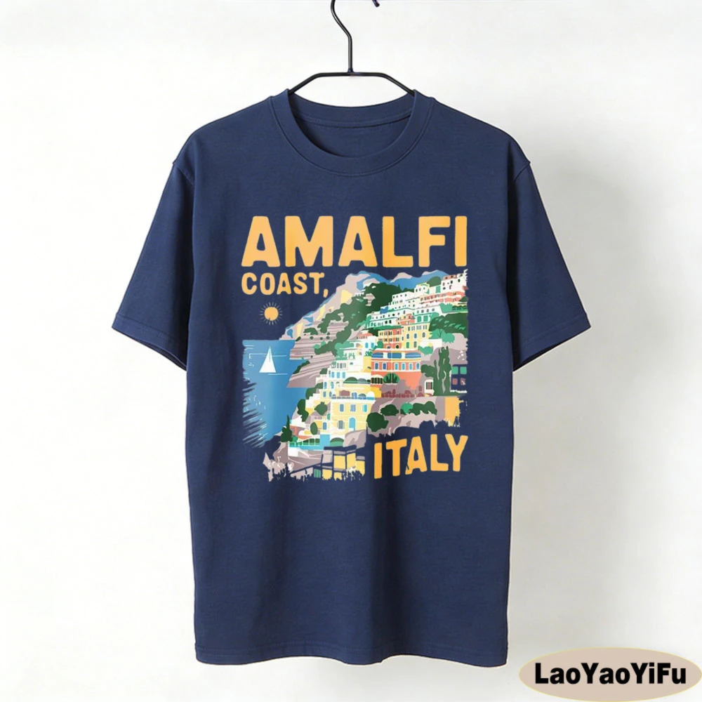 Amalfi Coast Shirt Italy Coastal Adventure T-Shirt Italian Beach Resort Clothing Women Daily Life Fashion Casual Cotton Tee Tops