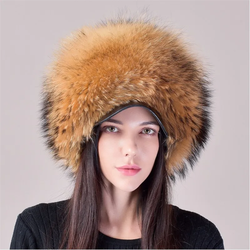 

Woolen hat for women leather brim fur ethnic style ear-protecting skiing cycling