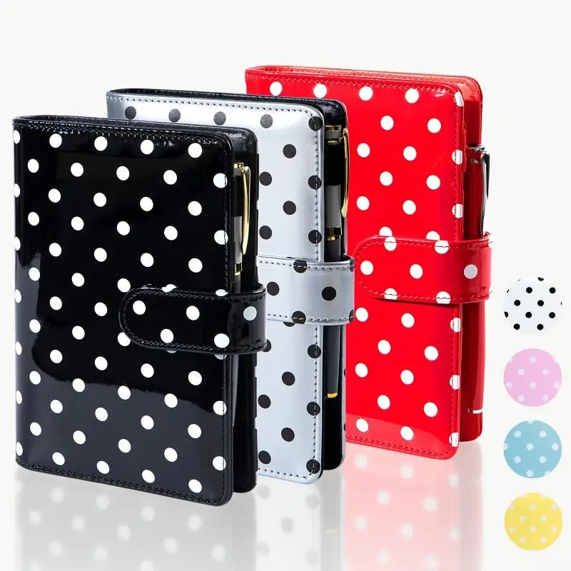 A6  Retro White Polka Dots With 45 Sheets Inner Page DIY PU Clip-on Notebook Loose Leaf Notebook