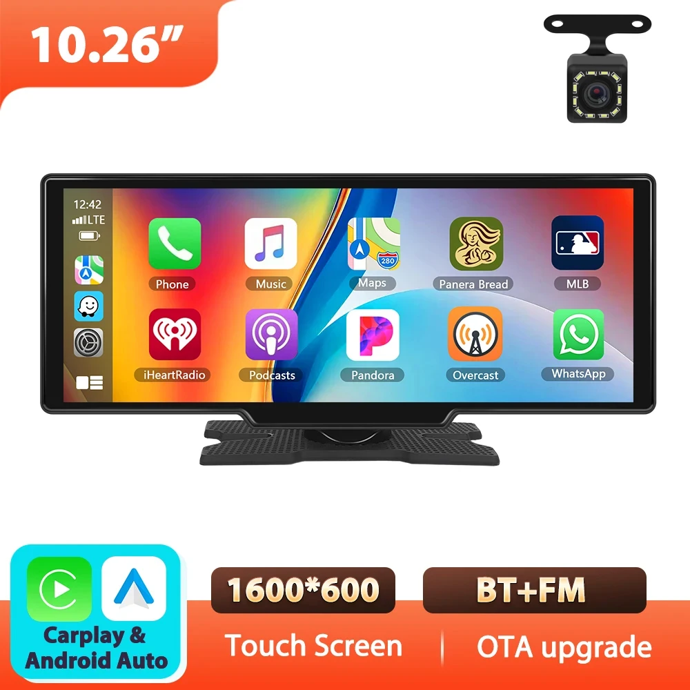 Podofo 10,26'' Touchscreen Smart Screen Player CarPlay Android Auto Airplay Mirror Cast Bluetooth FM Auto-Monitor Superlink Sprachsteuerung Auto-Player