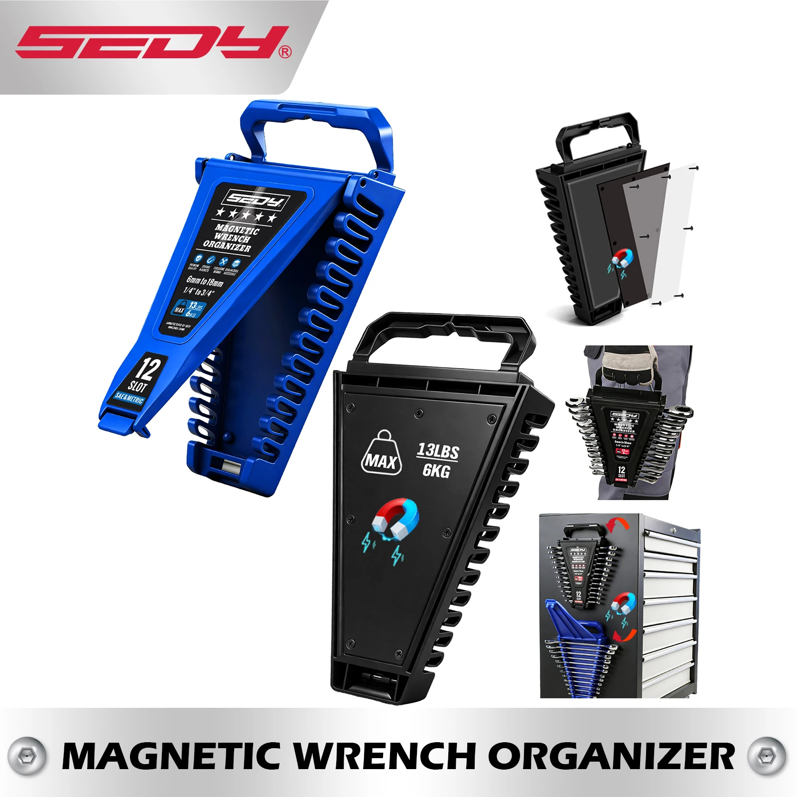 

ELEAD 2PC Magnetic Wrench Organizer, 24-Slot Holder with Lock Cover, Metric 6-18mm & SAE 1/4"-3/4", Portable Handle Tool