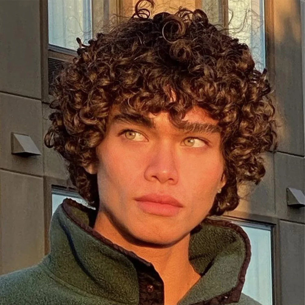 

4 # Коричневый короткий кудрявый парик-пикси из бразильских натуральных волос Реми с челкой, 180% плотность, полностью машинной работы, с сеткой-основой Rose Net Cap