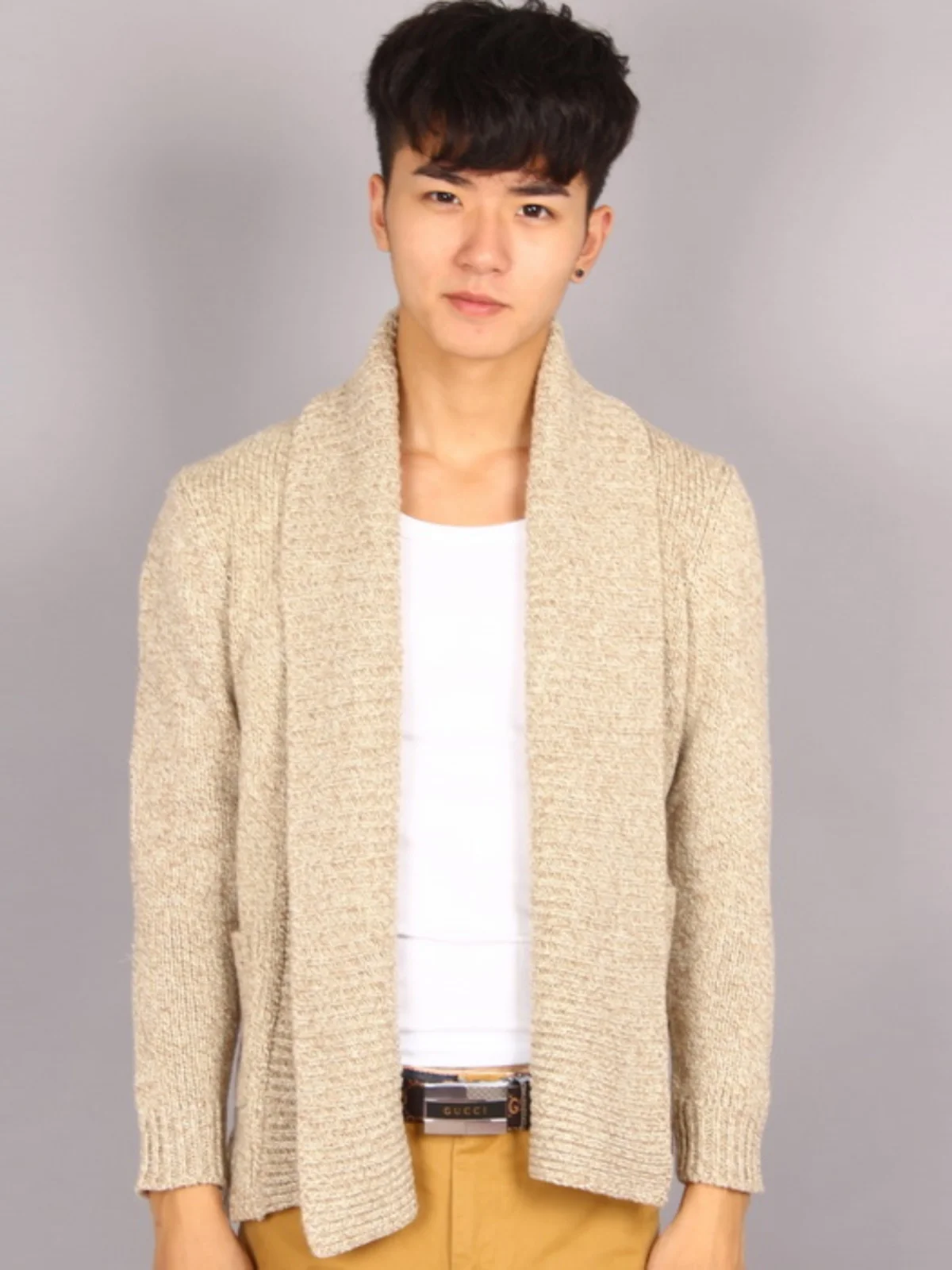 

Весенне-осенний утепленный вязаный кардиган, повседневная облегающая мужская верхняя одежда, корейский стильный модный свитер, куртка, новая модель