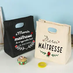 Franse print ijs koeltassen lunchtas draagbaar geïsoleerd canvas Bento Tote thermische schoolvoedsel opbergtas leraar cadeau