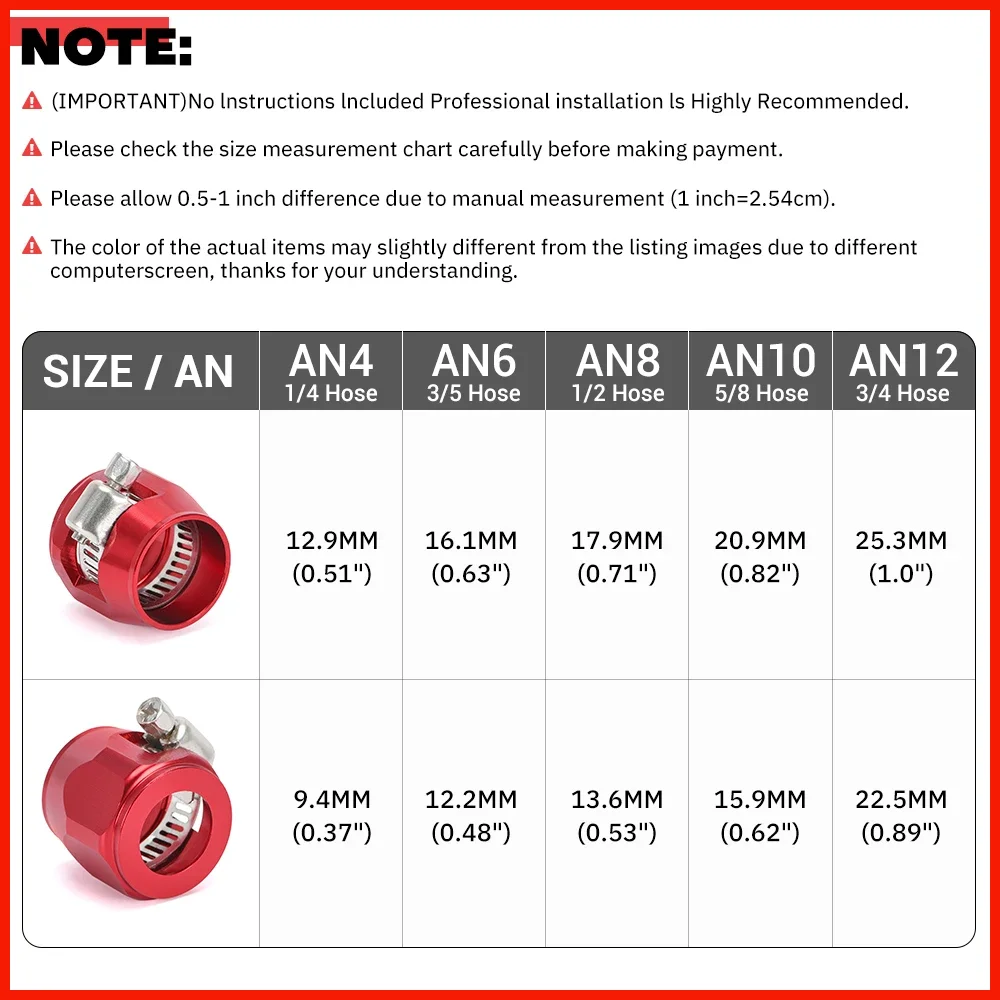 2pcs Hose Clamp AN4 AN6 AN8 AN10 AN12 Fuel Pipe Clip Oil Water Fuel Tube Hose Fittings Finisher Clamps Hex Finishers Red